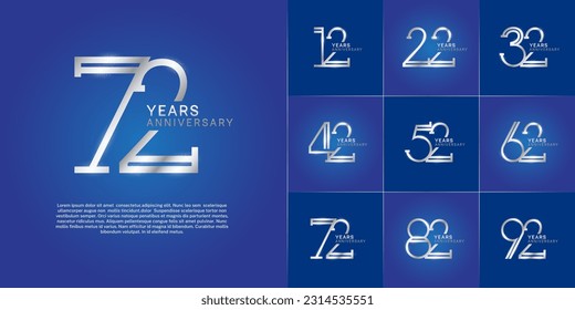 set of anniversary logotype silver color with glitter on blue color background for special celebration event