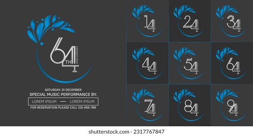 set of anniversary logotype silver color with blue swoosh and ornament for special celebration event