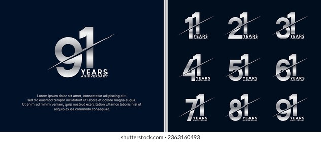 set of anniversary logotype silver color on dark blue background for celebration moment