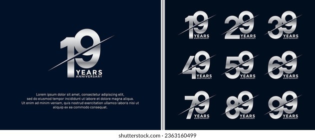 set of anniversary logotype silver color on dark blue background for celebration moment