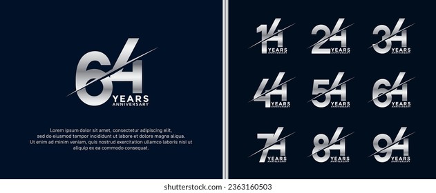 set of anniversary logotype silver color on dark blue background for celebration moment