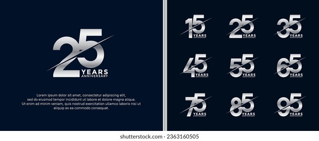 conjunto de aniversario logotipo color plata sobre fondo azul oscuro para momento de celebración