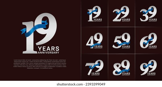 Juego de Aniversario Logotipo color de plata con cinta azul puede ser usado para celebración de día especial