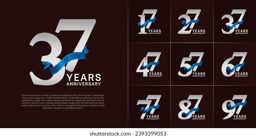 Set of Anniversary Logotype silver color with blue ribbon can be use for special day celebration