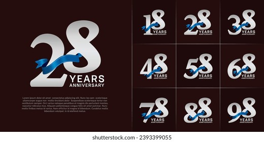 Set of Anniversary Logotype silver color with blue ribbon can be use for special day celebration