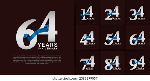 Set of Anniversary Logotype silver color with blue ribbon can be use for special day celebration