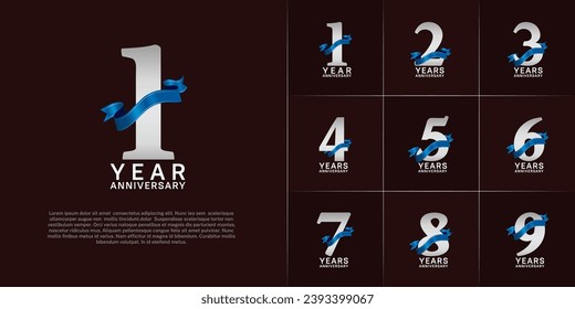 Set of Anniversary Logotype silver color with blue ribbon can be use for special day celebration
