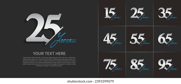 Set of Anniversary Logotype silver color with blue calligraphy can be use for special day celebration