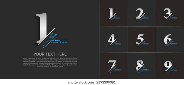 Juego de Aniversario Logotipo color plata con caligrafía azul puede ser utilizado para celebración de día especial