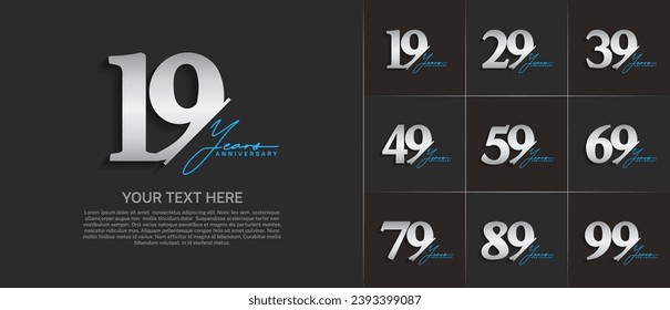 Set of Anniversary Logotype silver color with blue calligraphy can be use for special day celebration