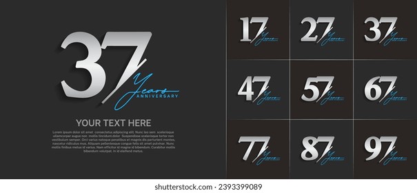 Jubiläum Logotype Silber mit blauer Kalligrafie kann für besondere Feiertagsfeiern verwendet werden