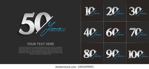 Set of Anniversary Logotype silver color with blue calligraphy can be use for special day celebration
