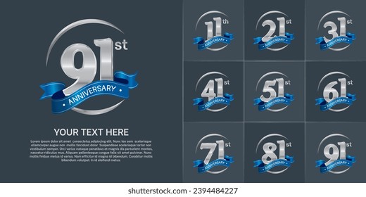 Set of Anniversary Logotype silver color with blue ribbon can be use for special day celebration