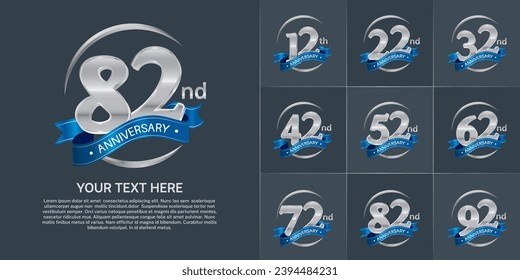 Set of Anniversary Logotype silver color with blue ribbon can be use for special day celebration