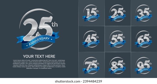 Set of Anniversary Logotype silver color with blue ribbon can be use for special day celebration