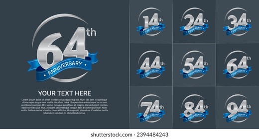 Juego de Aniversario Logotipo color de plata con cinta azul puede ser usado para celebración de día especial