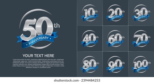 Set of Anniversary Logotype silver color with blue ribbon can be use for special day celebration