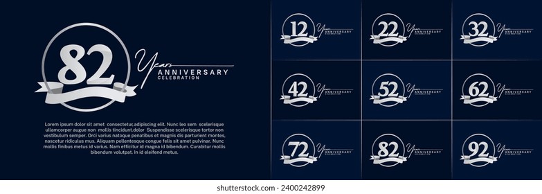 Set of Anniversary Logotype silver color with ring and silver ribbon can be use for special day celebration