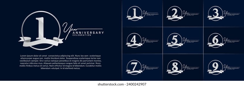 Set of Anniversary Logotype silver color with ring and silver ribbon can be use for special day celebration