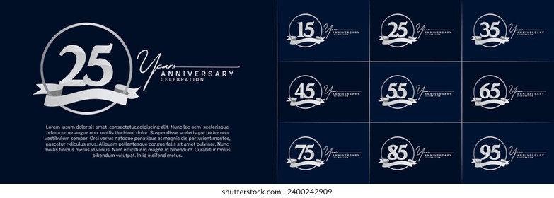 Set of Anniversary Logotype silver color with ring and silver ribbon can be use for special day celebration
