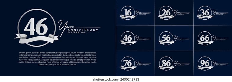 Set of Anniversary Logotype silver color with ring and silver ribbon can be use for special day celebration