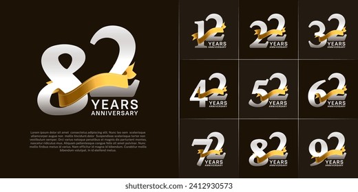 Set of Anniversary Logotype silver color with gold ribbon can be use for special day celebration