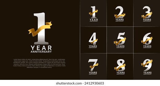 Set of Anniversary Logotype silver color with gold ribbon can be use for special day celebration