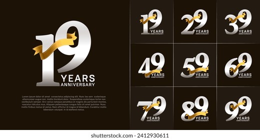 Juego de Aniversario Logotipo color de plata con cinta dorada se puede usar para celebración de día especial