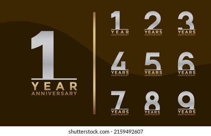 Set of Anniversary logotype and silver and gold color with brown background for celebration