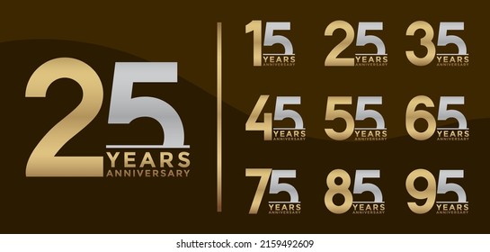 Set of Anniversary logotype and silver and gold color with brown background for celebration