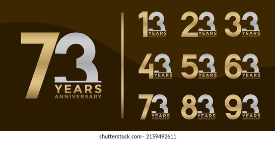 Set of Anniversary logotype and silver and gold color with brown background for celebration