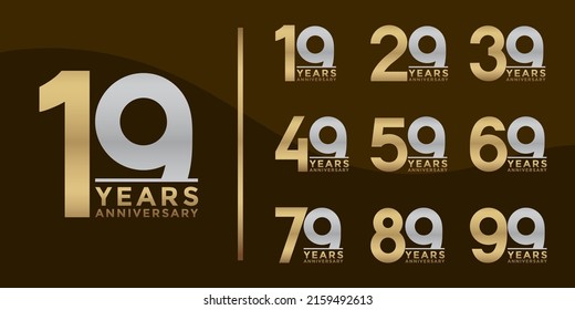 Logotipo del juego de Aniversario y color plata y oro con fondo marrón para celebración