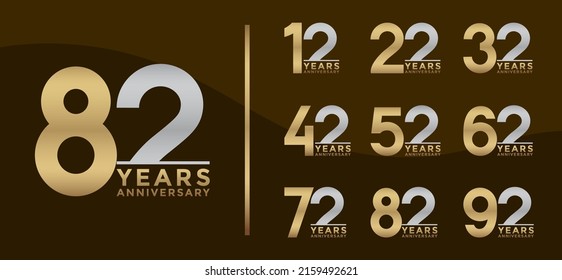 Logotipo del juego de Aniversario y color plata y oro con fondo marrón para celebración