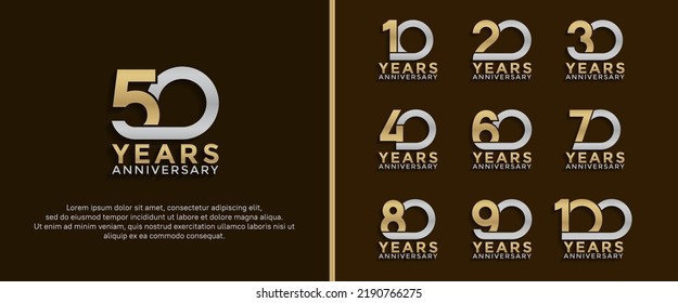 set of anniversary logotype silver and gold color on brown background for celebration moment
