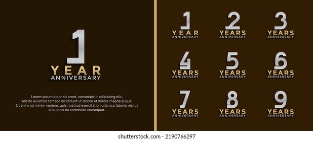 set of anniversary logotype silver and gold color on brown background for celebration moment