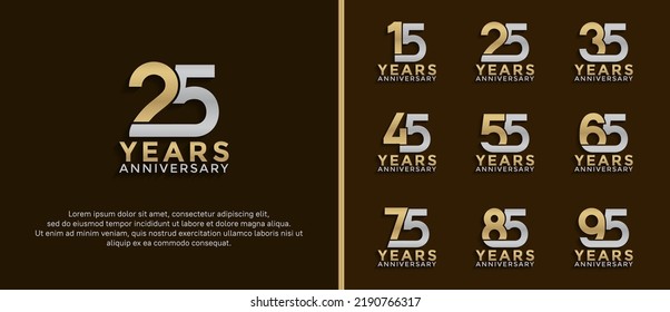 set of anniversary logotype silver and gold color on brown background for celebration moment