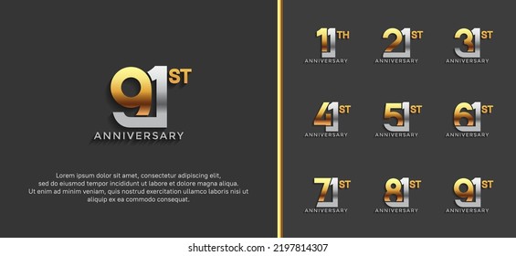 set of anniversary logotype silver and gold color on black background for celebration moment