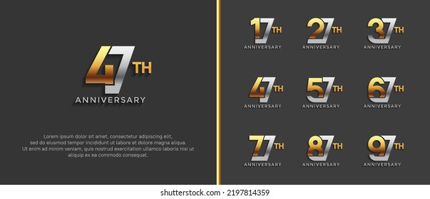 set of anniversary logotype silver and gold color on black background for celebration moment