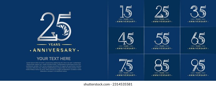 set of anniversary logotype silver and gold color and ornament for special celebration event