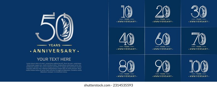 juego de aniversario logotipo plata y color dorado y adorno para celebración especial