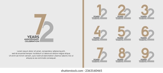 set of anniversary logotype silver and gold color on white background for celebration moment