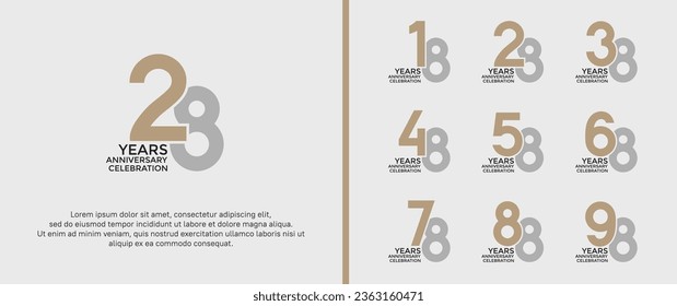 set of anniversary logotype silver and gold color on white background for celebration moment