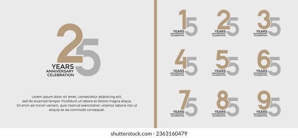 set of anniversary logotype silver and gold color on white background for celebration moment