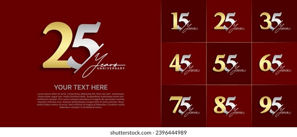 Set of Anniversary Logotype silver and gold color with calligraphy can be use for special day celebration