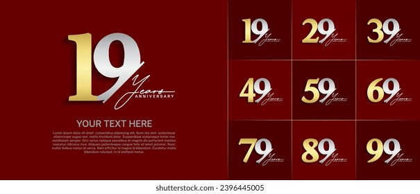 Juego de Aniversario Logotipo plata y color dorado con caligrafía se puede usar para celebración de día especial
