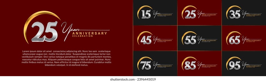 Set of Anniversary Logotype silver and gold color can be use for special day celebration