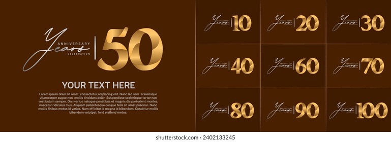 Juego de Aniversario Logotipo plata y color dorado se pueden usar para celebración de día especial