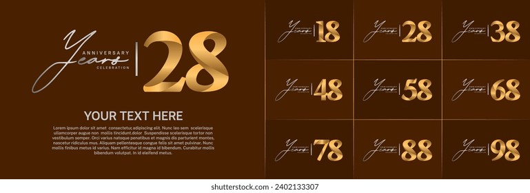 Juego de Aniversario Logotipo plata y color dorado se pueden usar para celebración de día especial