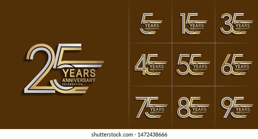 Set Anniversary Logotype Style Silver Gold Stock Vector Royalty Free