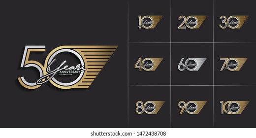 set of anniversary logotype with silver and golden color for celebration purpose and special moment